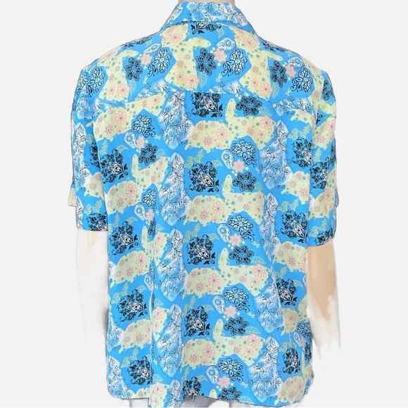 DonnKenny-Vintage Women’s Blue Floral Sleeve Button Down Shirt Size Large - Picture 3 of 12